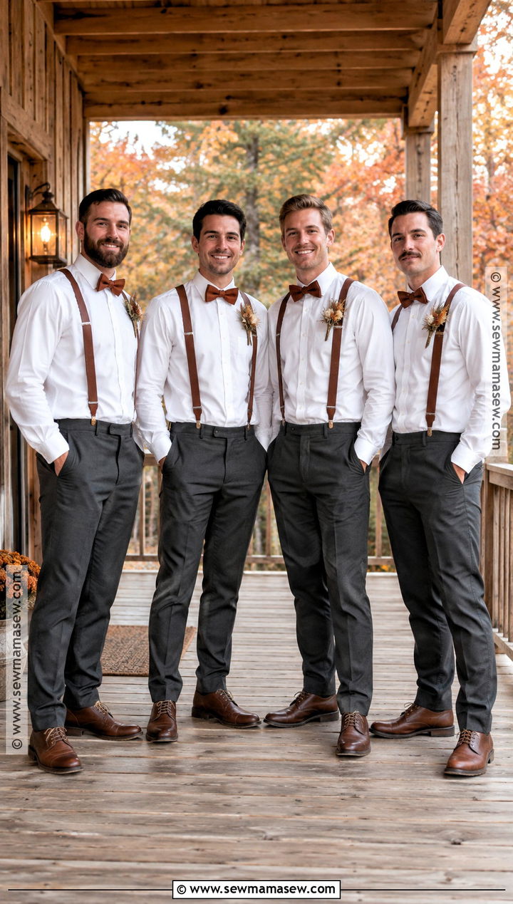 White Shirt And Brown Suspenders Groomsmen Attire - 15 fall wedding groomsmen attire rustic ideas