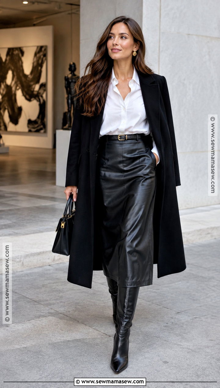 White Shirt And Leather Midi Skirt Fall Girls Night Out Outfit - 25 fall girls night out outfit ideas