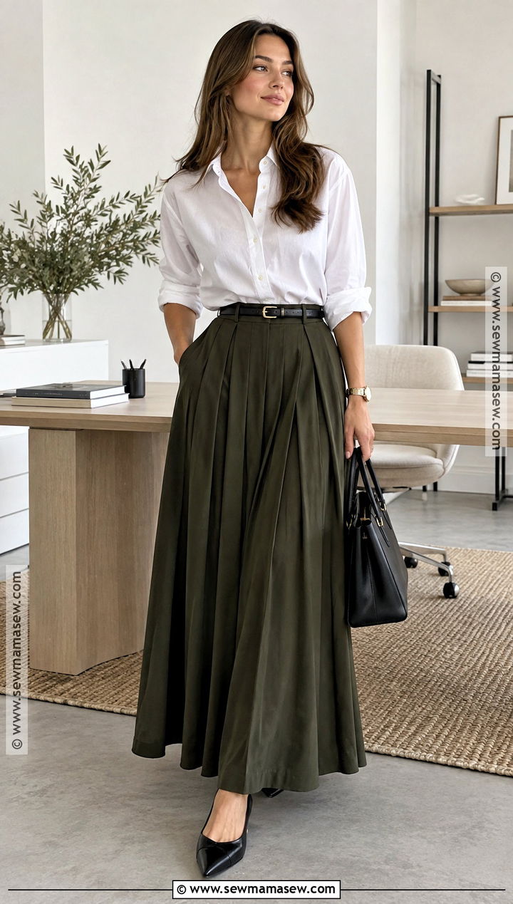 White Shirt And Maxi Skirt Fall Work Outfit - 15 Fall Work Style Ideas 2026