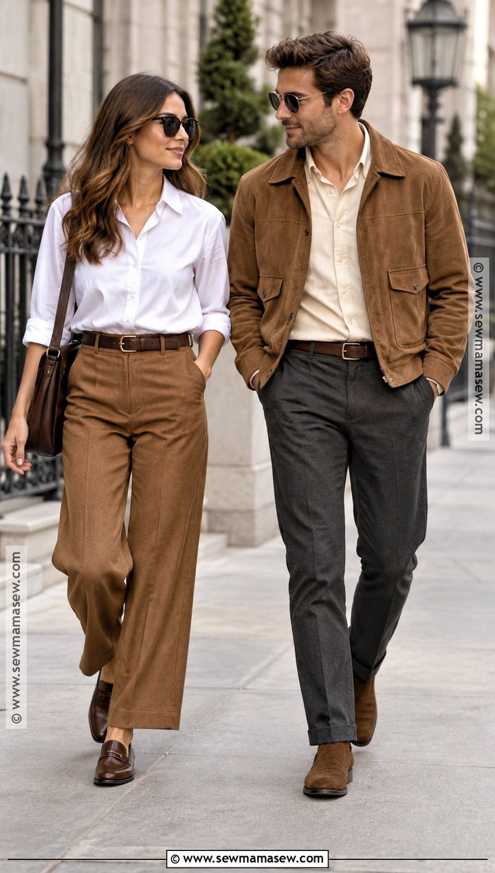 White Shirt And Suede Jacket Fall Couples Photo Outfit - 20 Fall Outfits Couples Photo Ideas