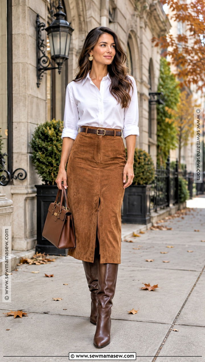White Shirt And Suede Skirt Fall Photos Outfit - 15 fall photos outfit ideas