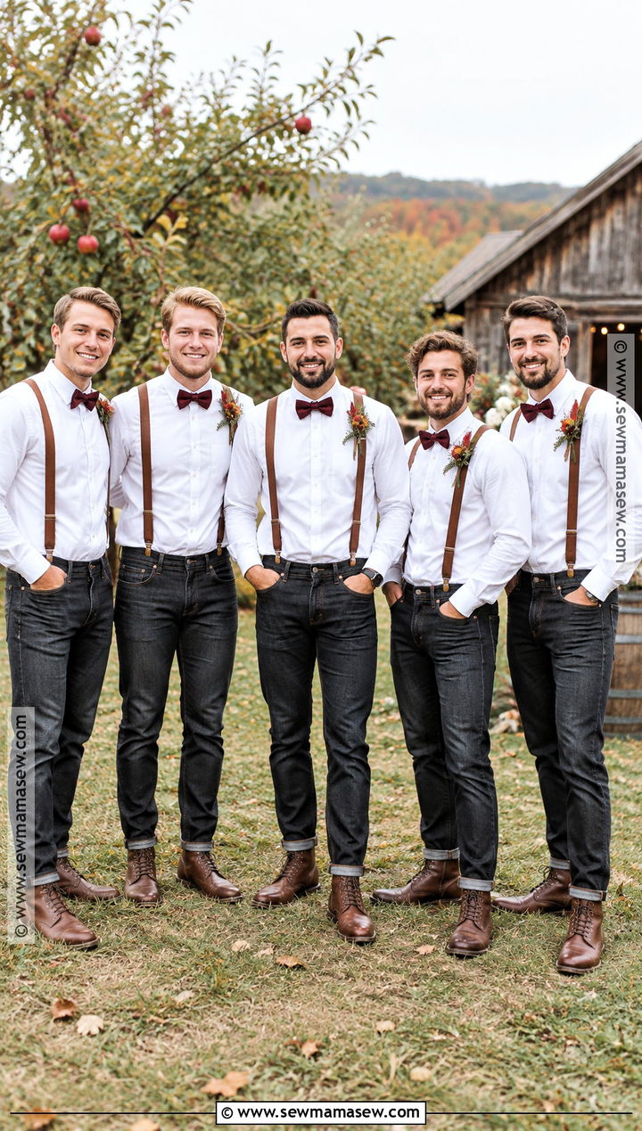 White Shirt And Suspenders Groomsmen Attire With Jeans - 15 groomsmen attire fall wedding jeans