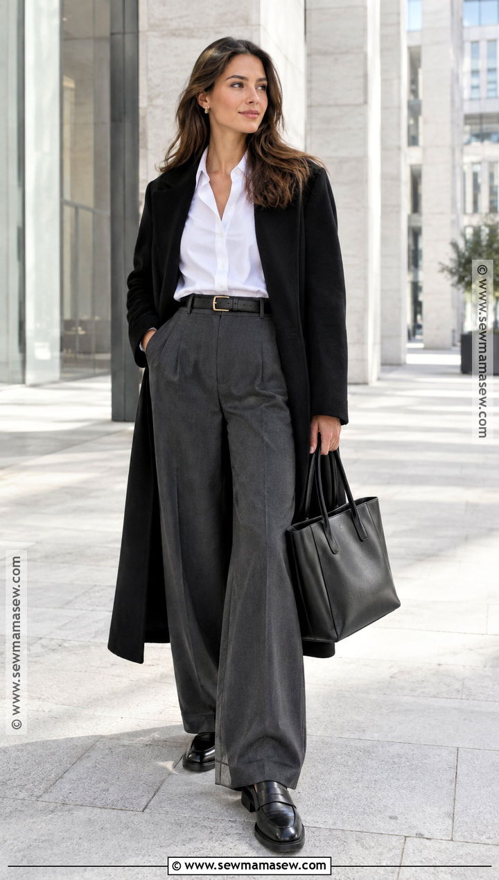 White Shirt And Wide Leg Trousers Fall Outfit - 15 fall outfits classic minimal chic