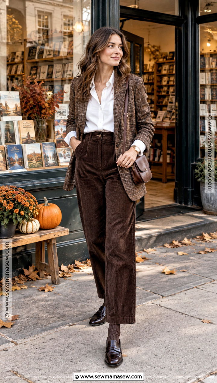 White Shirt With Corduroy Trousers And Loafers - 20 white shirt outfit autumn ideas