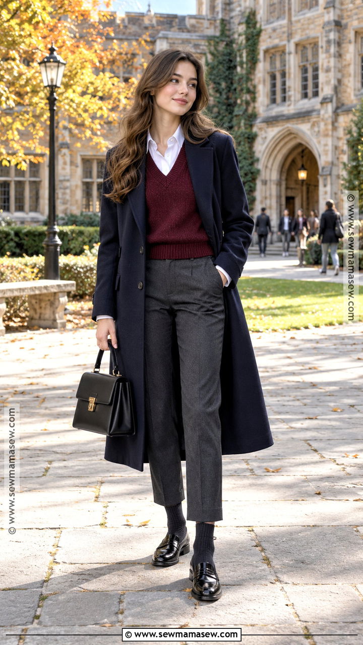 White Shirt With Sweater Vest And Trousers - 20 shirt autumn outfit ideas