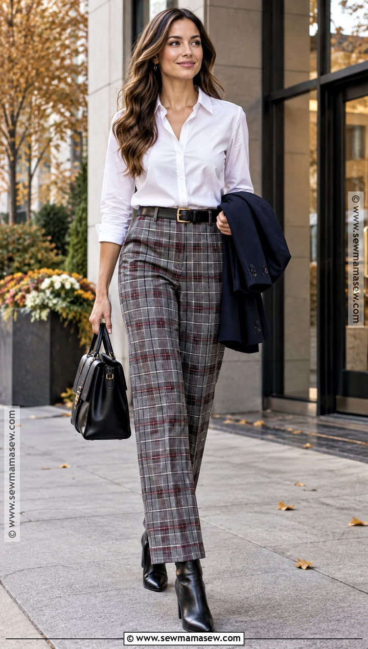 White Shirt and Plaid Trousers Fall Office Outfit - 25 fall office outfits for women