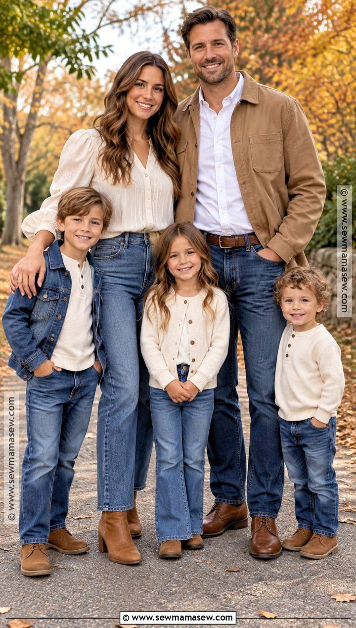 White Shirts And Classic Blue Jeans Family Outfit - 20 fall family pictures outfits jeans