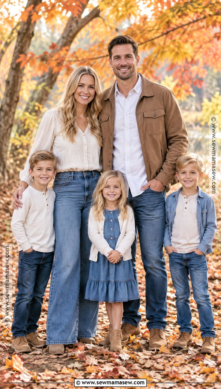 White Shirts And Denim Family Photos - 20 denim fall family photos ideas