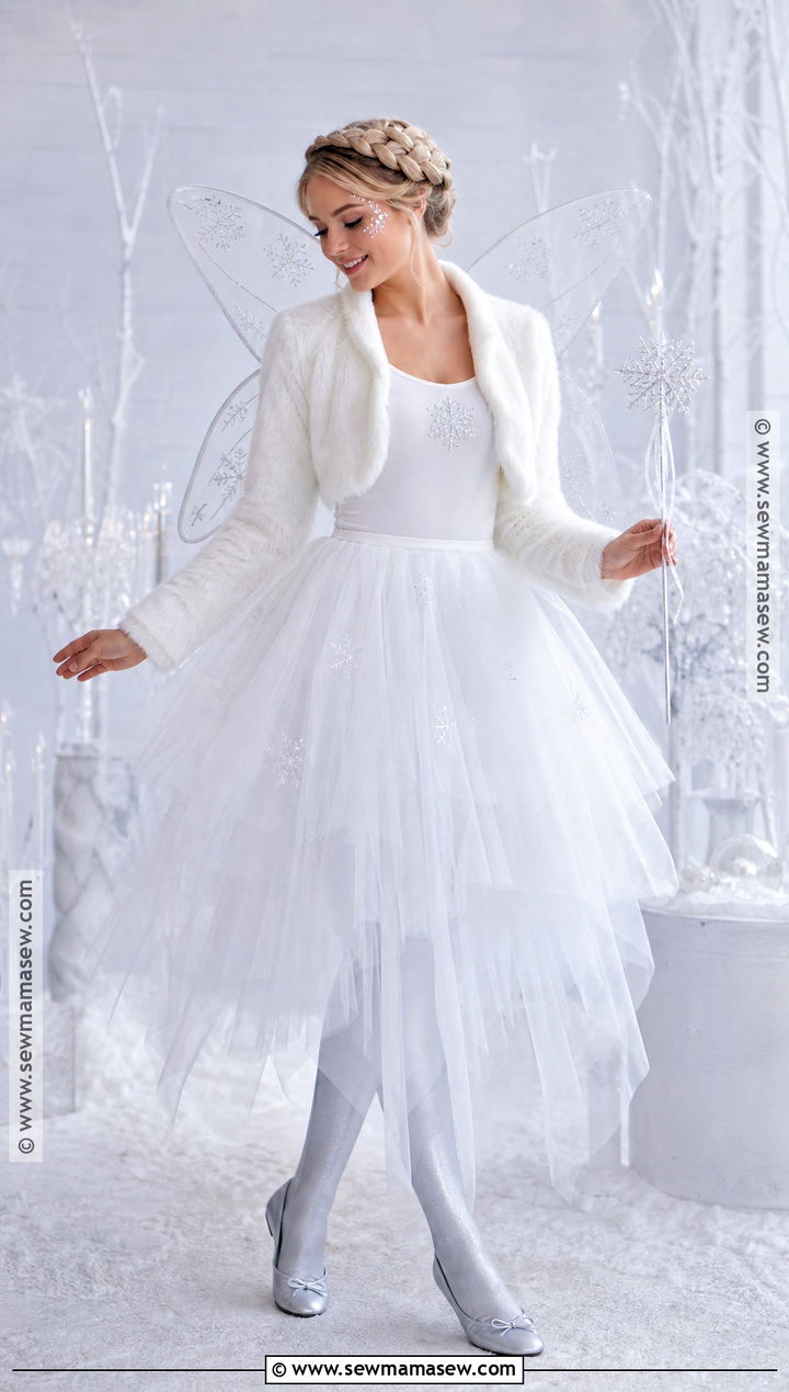 White Snowflake Fairy Costume With Tulle Wings - 30 white costume ideas for women