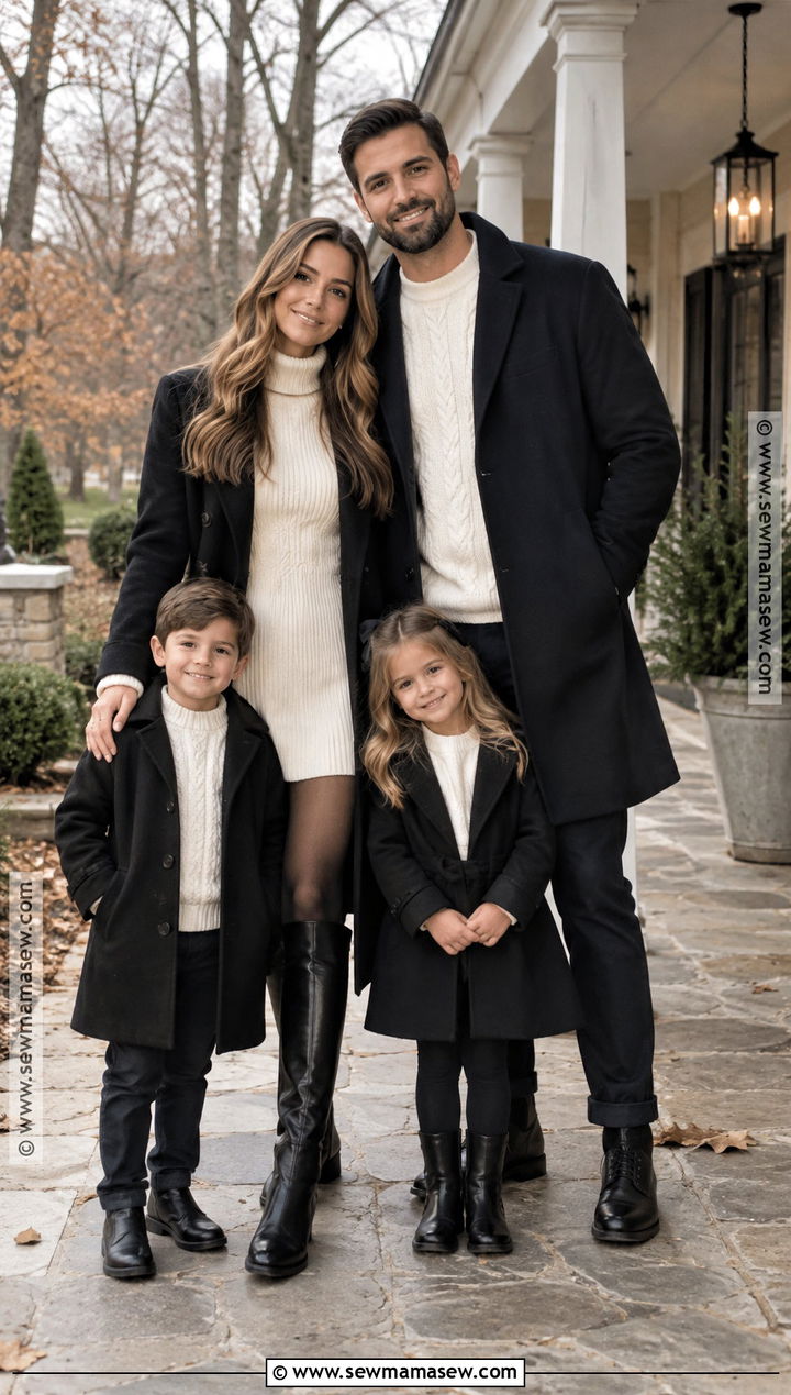 White Sweater Dress And Black Coats - 15 fall family pictures black and white outfits