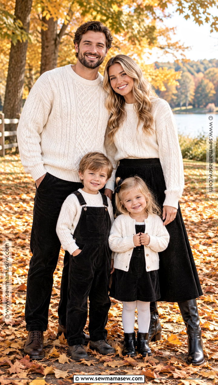White Sweaters And Black Corduroy - 15 fall family pictures black and white outfits