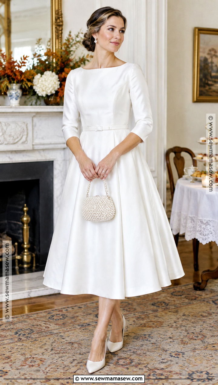 White Tea Length Dress - 20 fall bridal shower dress for bride ideas