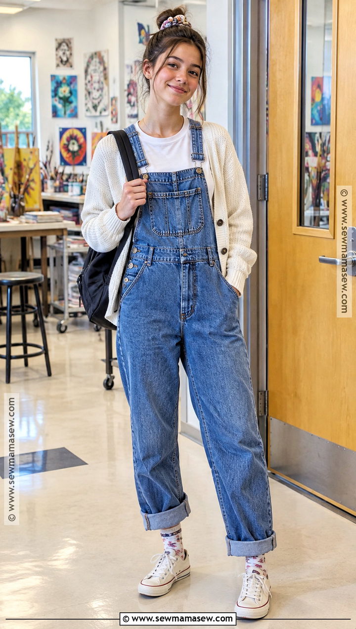 White Tee And Denim Overalls Back To School Outfit - 20 back to school outfits aesthetic