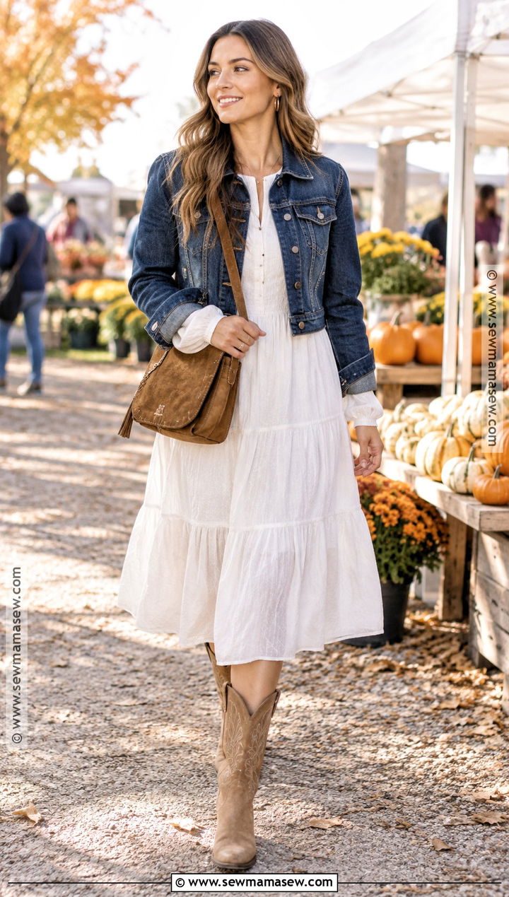 White Tiered Dress With Cowboy Boots - 15 fall white dresses