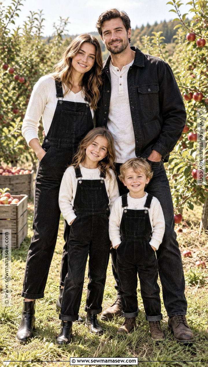 White Tops And Black Overalls - 15 fall family pictures black and white outfits