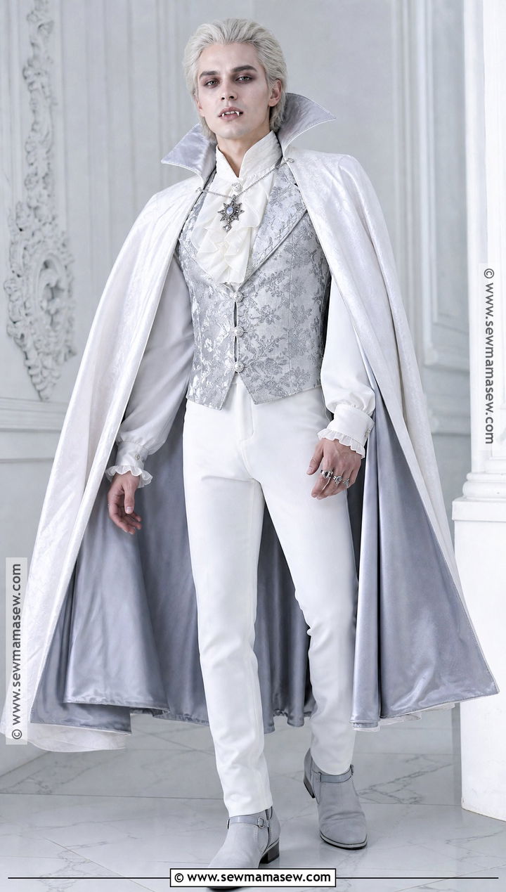 White Vampire Costume With Silver Cape - 30 Mens Vampire Costume Ideas