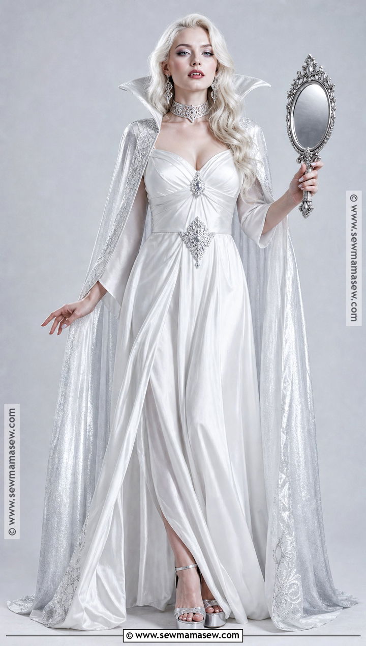 White Vampire Costume With Silver Cape - 30 Halloween Vampire Costumes for Women