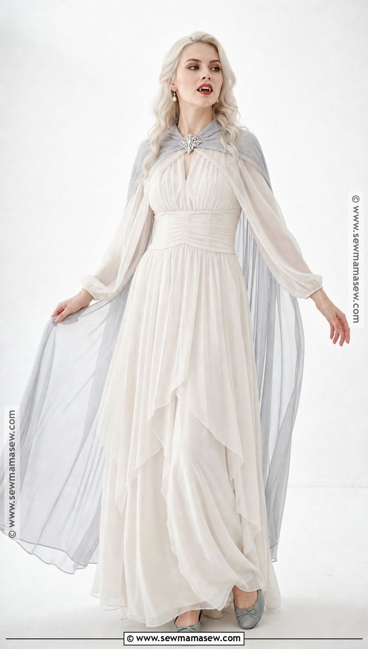White Vampire Dress With Sheer Cape - 30 vampire dresses