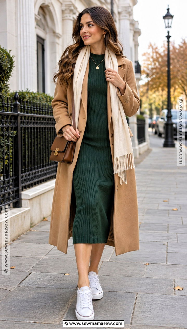 White Vans With Sweater Dress And Coat - 15 Vans Autumn Outfit Ideas