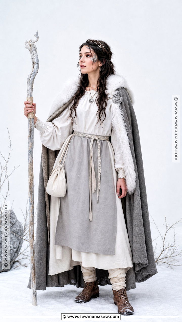 White Viking Witch Costume With Gray Cloak - 30 viking witch costume ideas