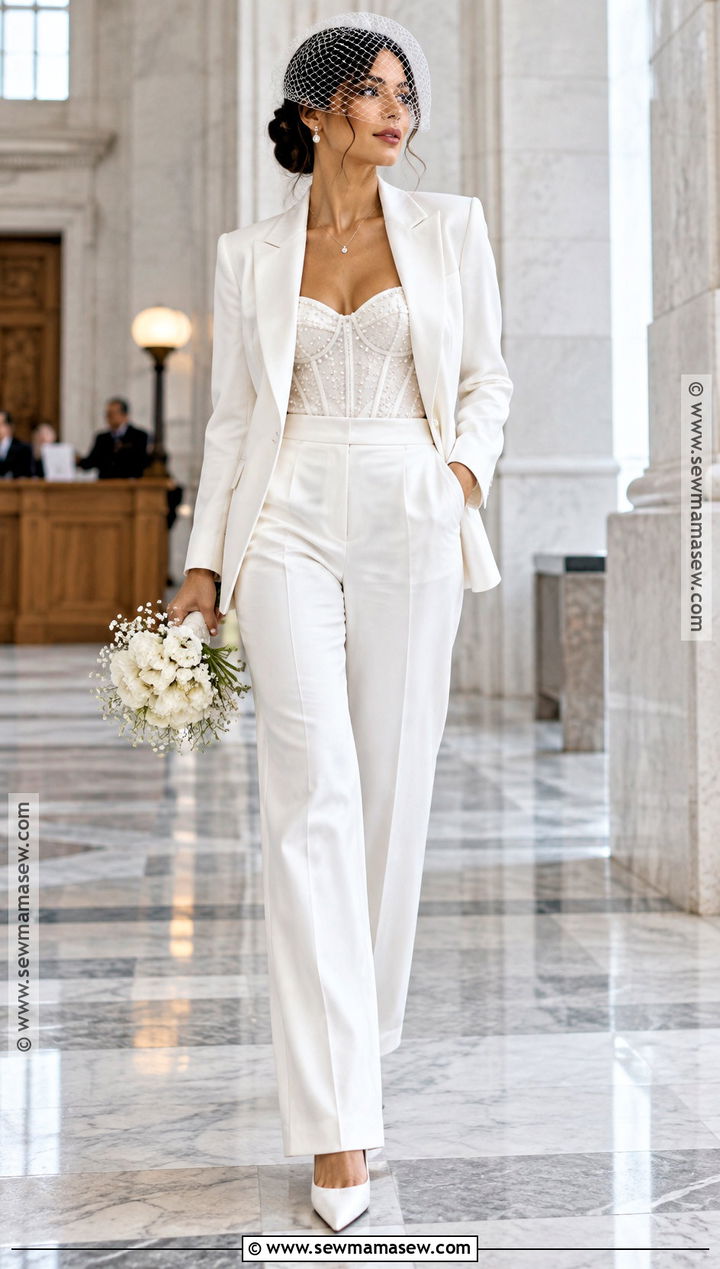 White Wedding Suit With Corset - 15 Non Traditional Fall Wedding Dress Ideas
