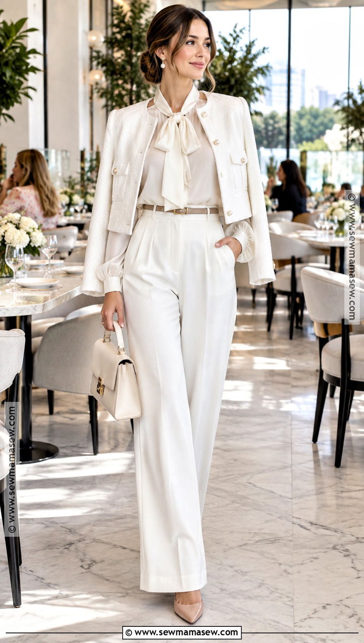 White Wide Leg Pants Fall Bridal Brunch Outfit - 15 Fall Bridal Brunch Outfit Ideas