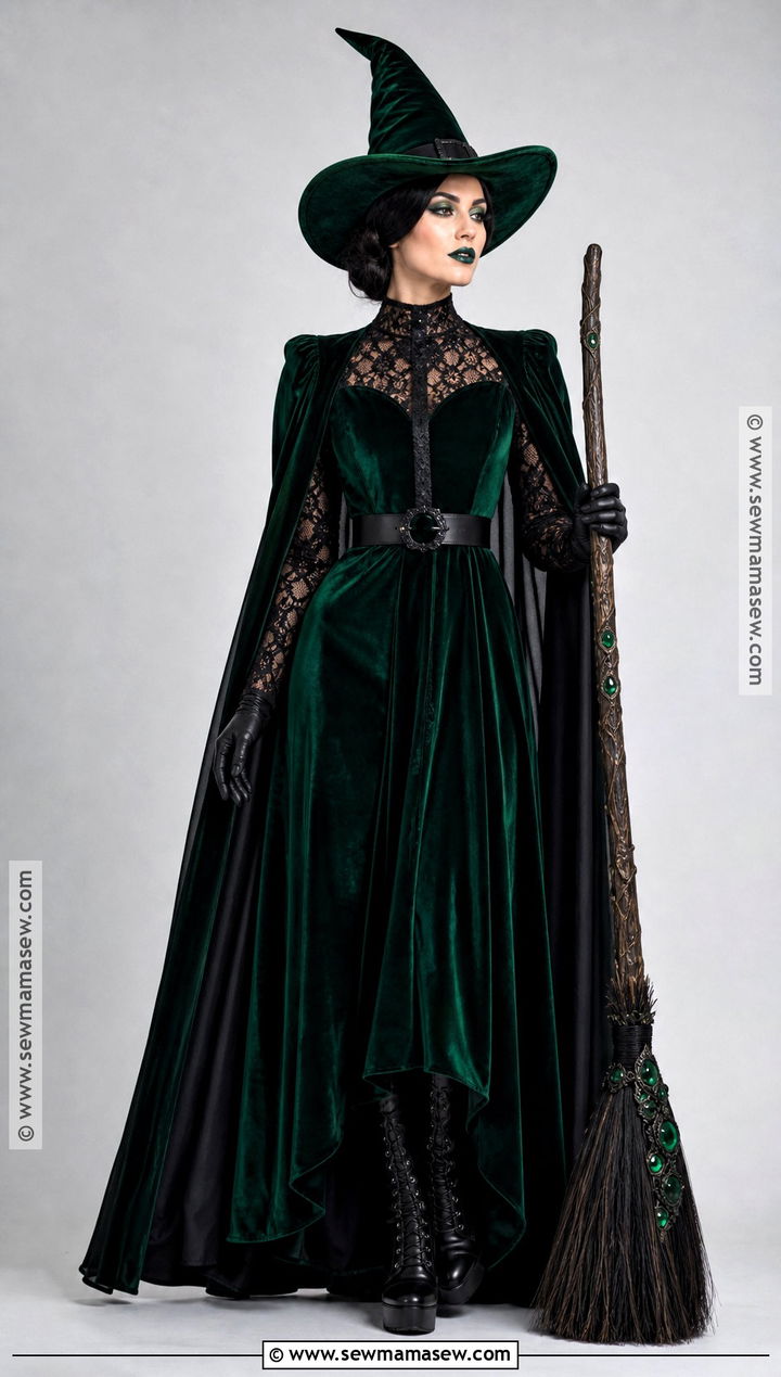 Wicked Witch Costume With Emerald Dress - 30 bad witch wizard of oz costume ideas
