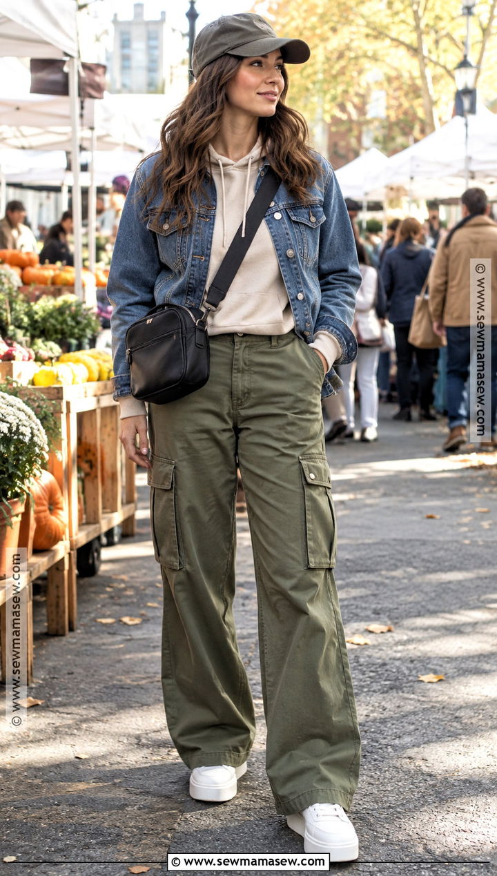 Wide Leg Cargo Pants With Hoodie And Jacket - 20 wide leg pants outfit fall