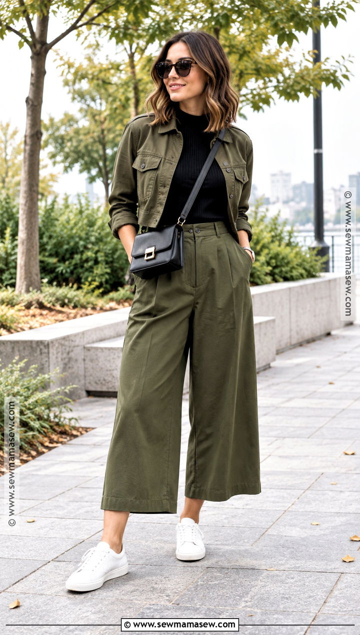 Wide Leg Cropped Pants With Fitted Knit And Sneakers - 15 cropped pants fall outfit