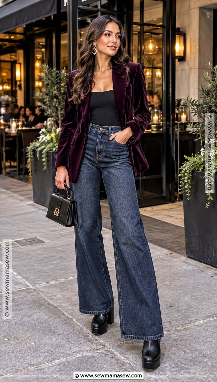 Wide Leg Jeans And Blazer Fall Party Outfit - 25 fall party outfit night ideas