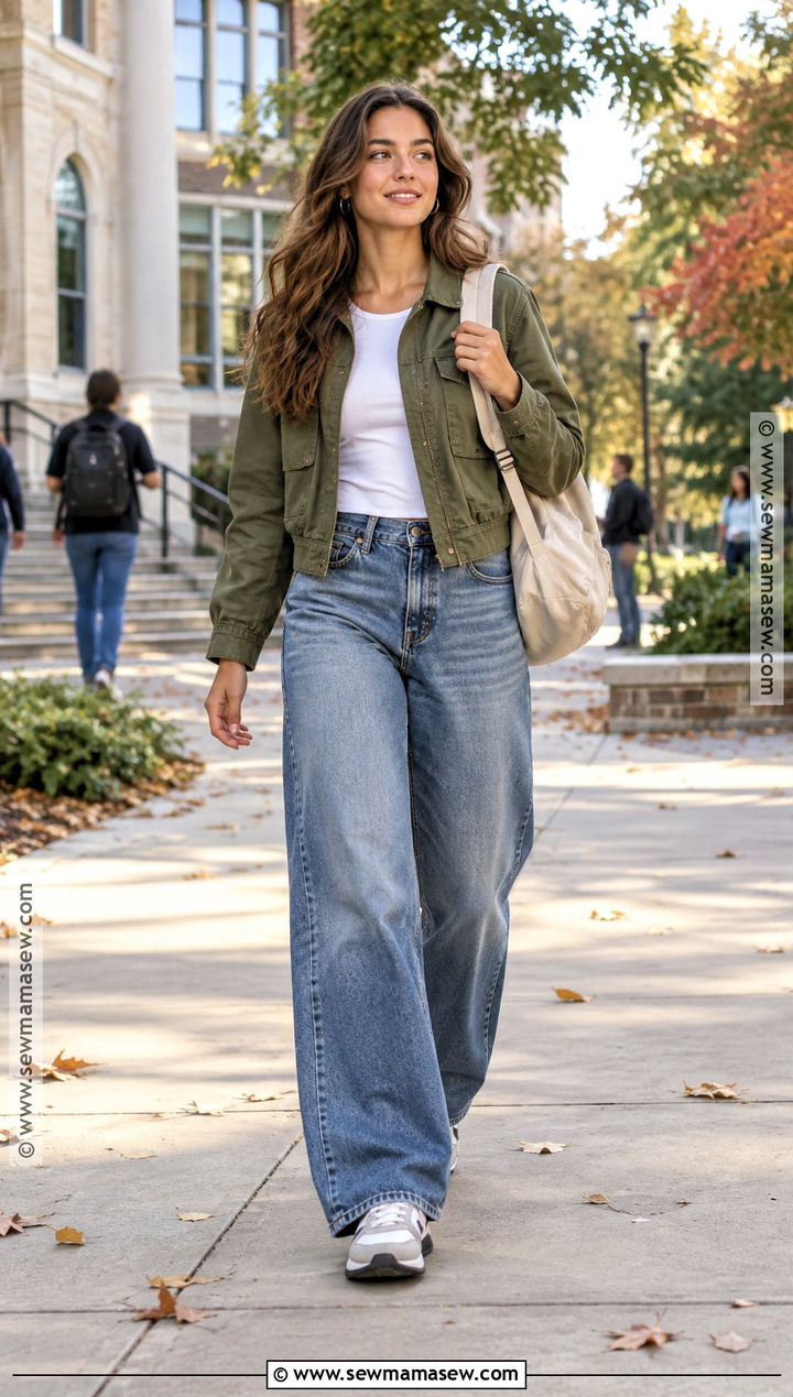 Wide Leg Jeans And Fitted Tee School Outfit - 15 Back To School Outfits Fall 2026