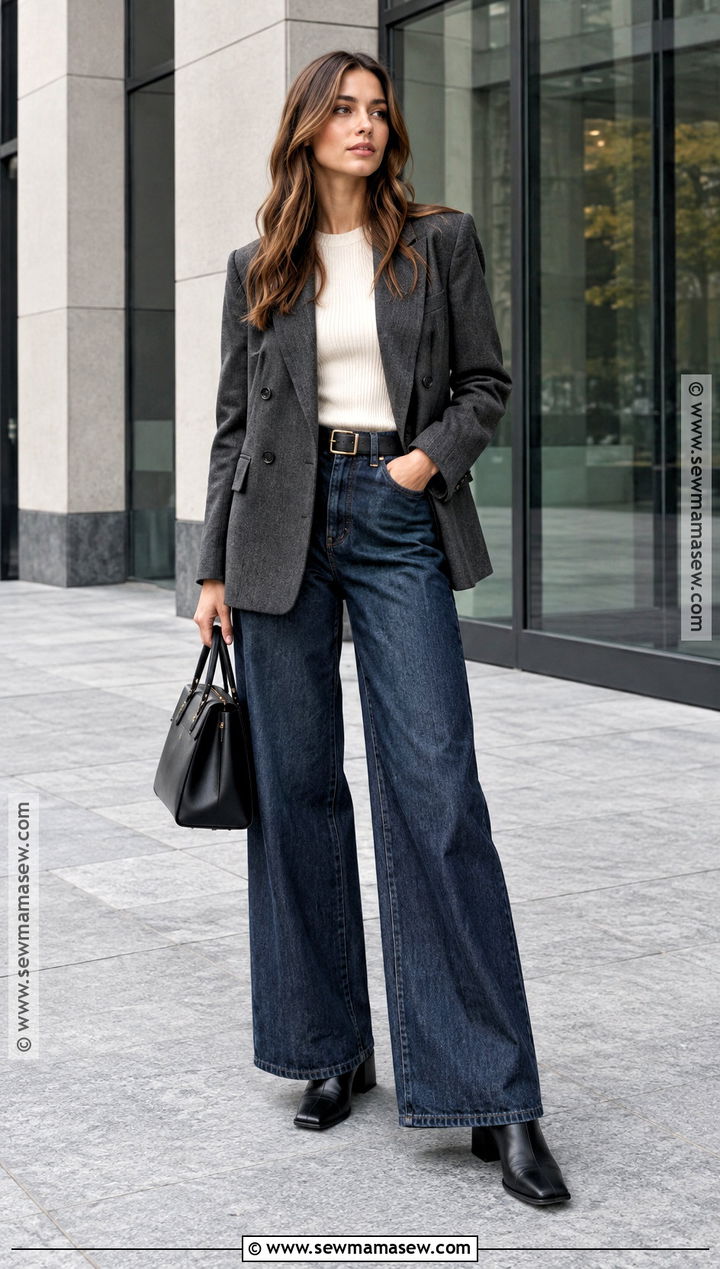 Wide Leg Jeans And Square Toe Boots Autumn Outfit - 20 autumn outfit with boots