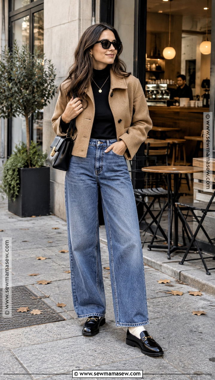 Wide Leg Jeans And Turtleneck Fall Outfit - 25 easy fall outfits casual