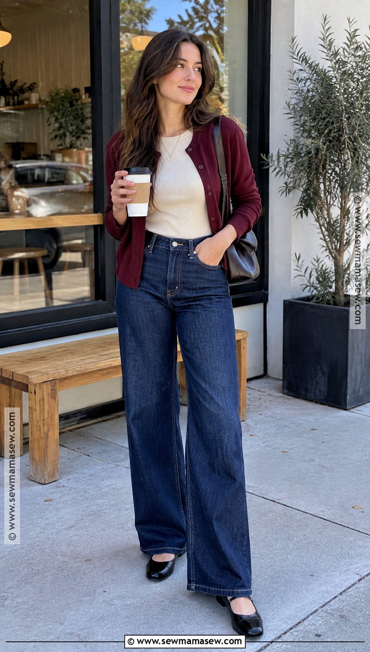 Wide Leg Jeans With Cardigan And Ballet Flats - 15 Wide Leg Jeans Outfit Fall 2026