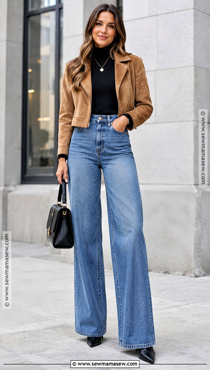 Wide Leg Jeans With Fitted Turtleneck - 25 fall jeans