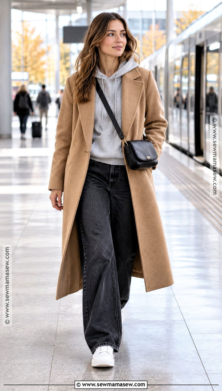 Wide Leg Jeans With Hoodie And Wool Coat - 25 wide leg jeans outfit autumn