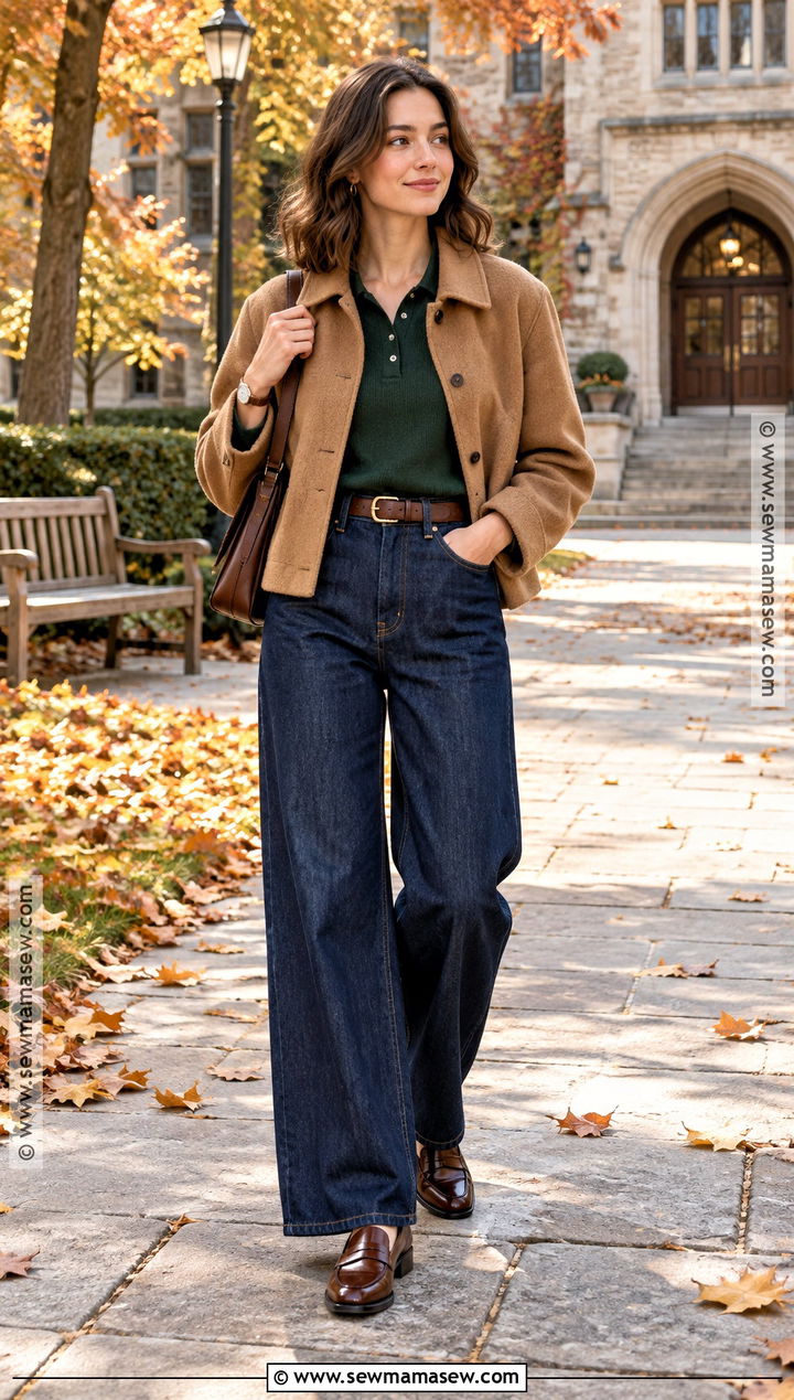 Wide Leg Jeans With Knit Polo And Loafers - 25 wide leg jeans outfit autumn