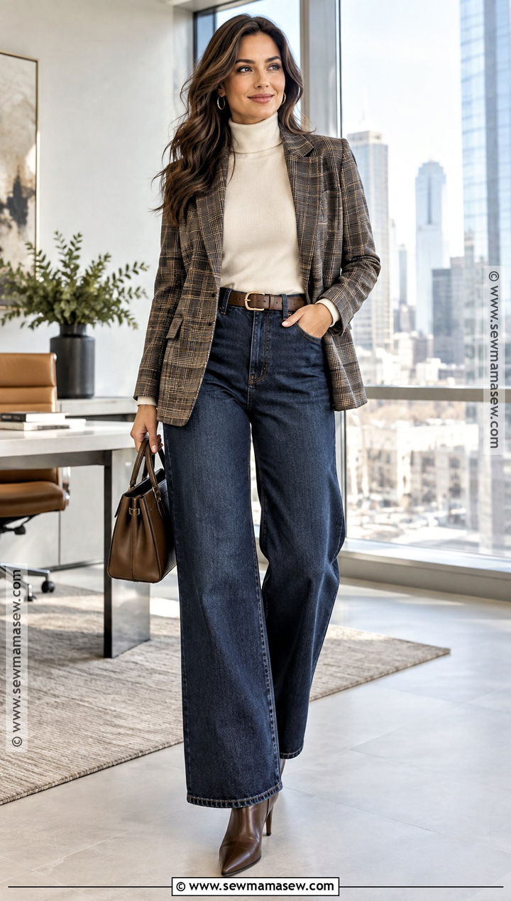 Wide Leg Jeans With Plaid Blazer And Boots - 15 Wide Leg Jeans Outfit Fall 2026