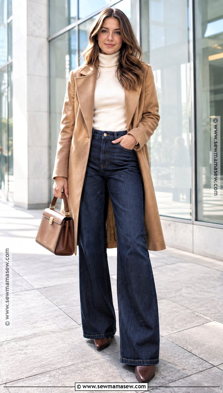 Wide Leg Jeans With Turtleneck And Ankle Boots - 15 Jean Pants Outfits Fall
