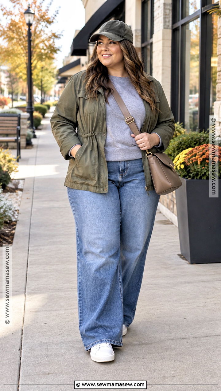 Wide Leg Jeans With Utility Jacket And Sweatshirt - 20 wide leg jeans fall outfit