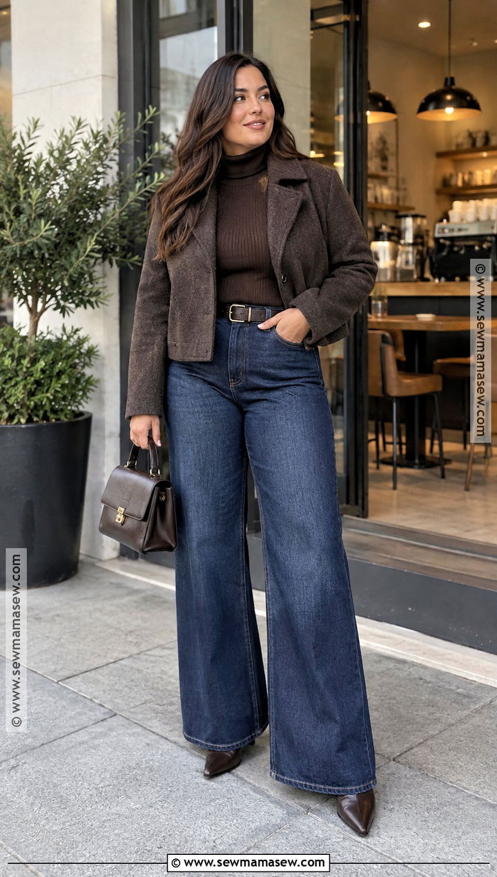 Wide Leg Jeans With a Fitted Turtleneck - 20 fall denim ideas