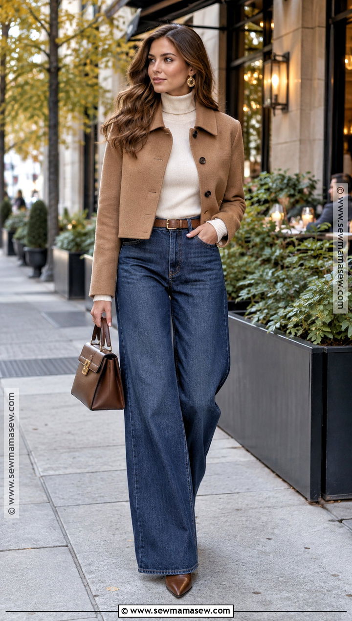 Wide Leg Jeans and Turtleneck Fall Dinner Date Outfit - 20 casual dinner date outfit fall ideas