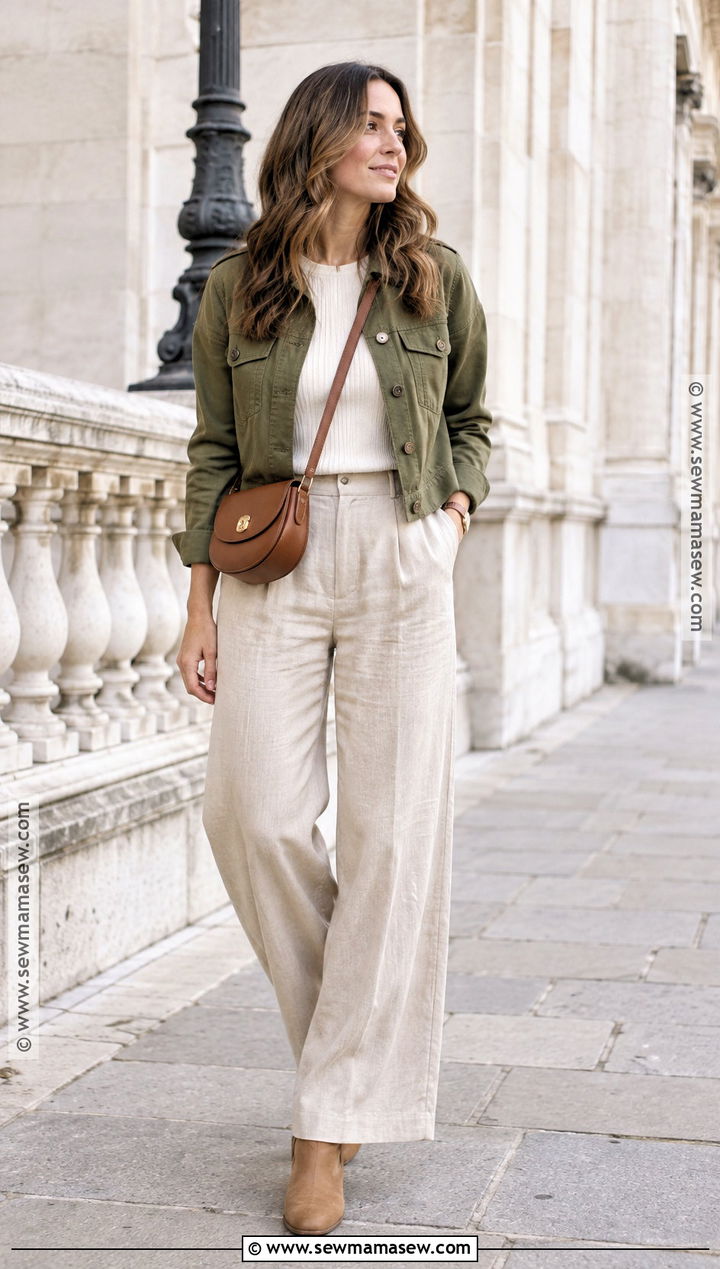 Wide Leg Linen Pants With A Cropped Jacket - 15 autumn outfits linen pants