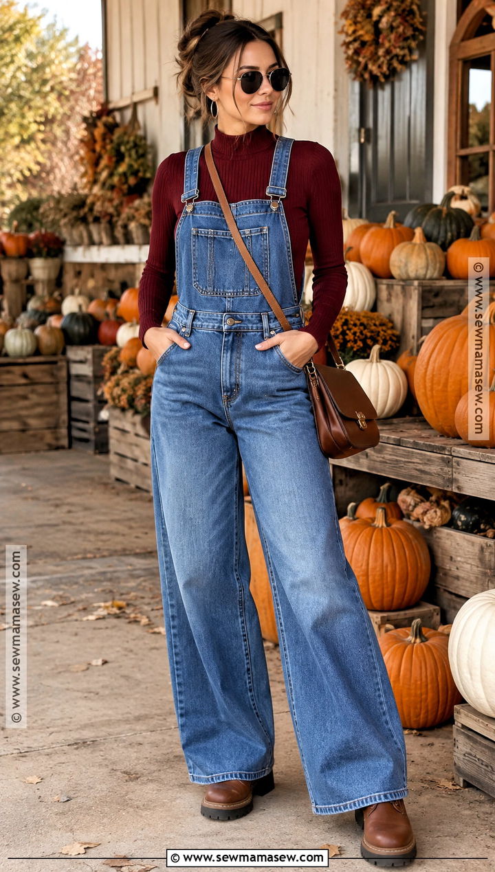 Wide Leg Overalls With A Fitted Knit Top - 15 Pumpkin Patch Overalls
