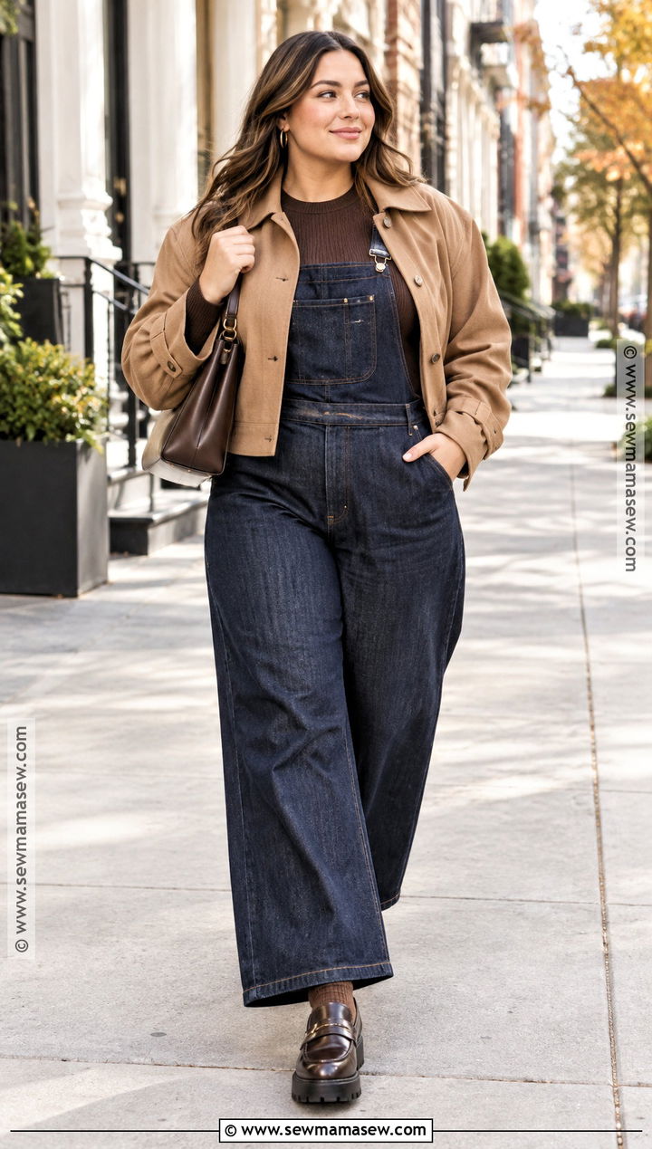 Wide Leg Overalls With Fitted Knit And Platform Loafers - 25 overalls outfit fall