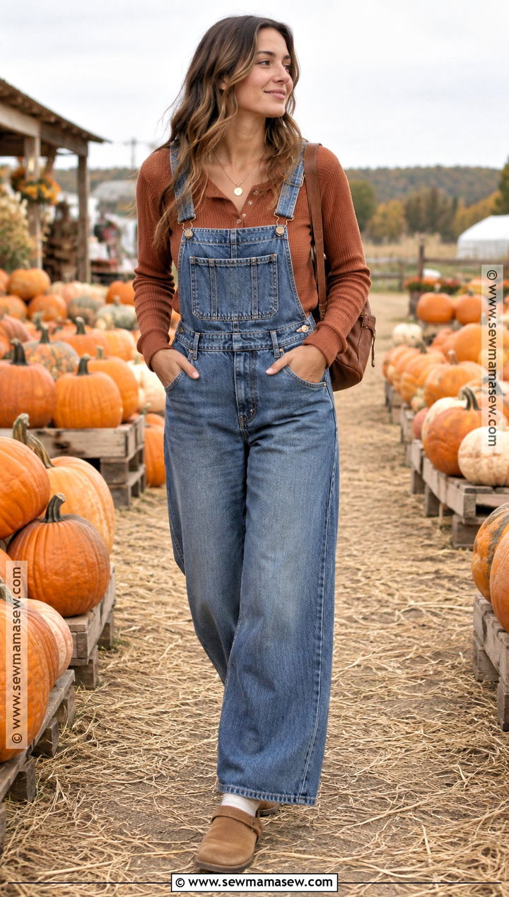 Wide Leg Overalls With Henley Top And Clogs - 20 Pumpkin Patch Outfit Overalls