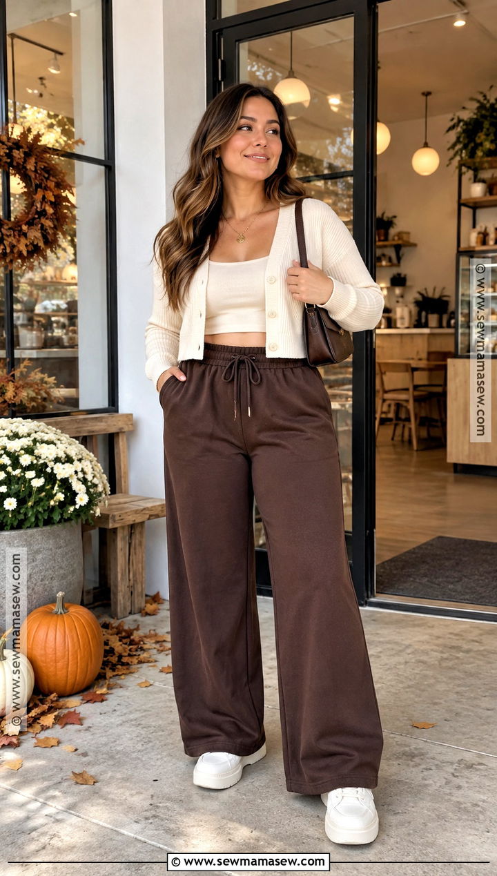 Wide Leg Sweatpants With Cropped Cardigan - 25 fall sweatpants outfits