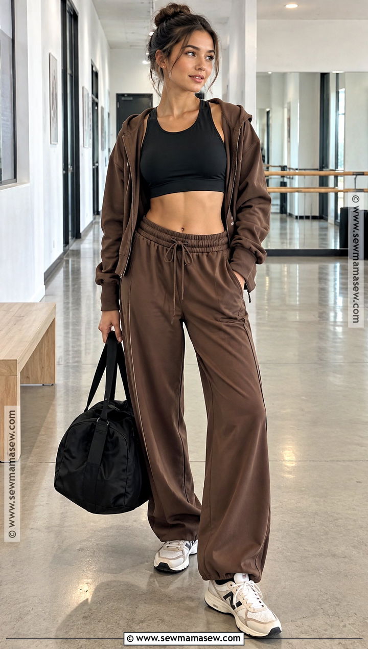 Wide Leg Track Pants And Sports Bra Workout Outfit - 15 Autumn Workout Outfits