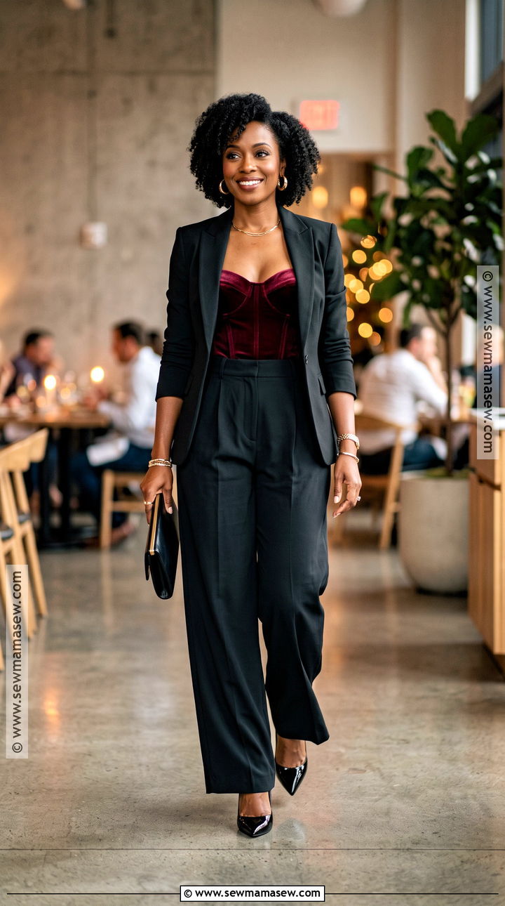 Wide Leg Trousers And Corset Style Top Outfit - 15 date night outfit fall dinner ideas for black women