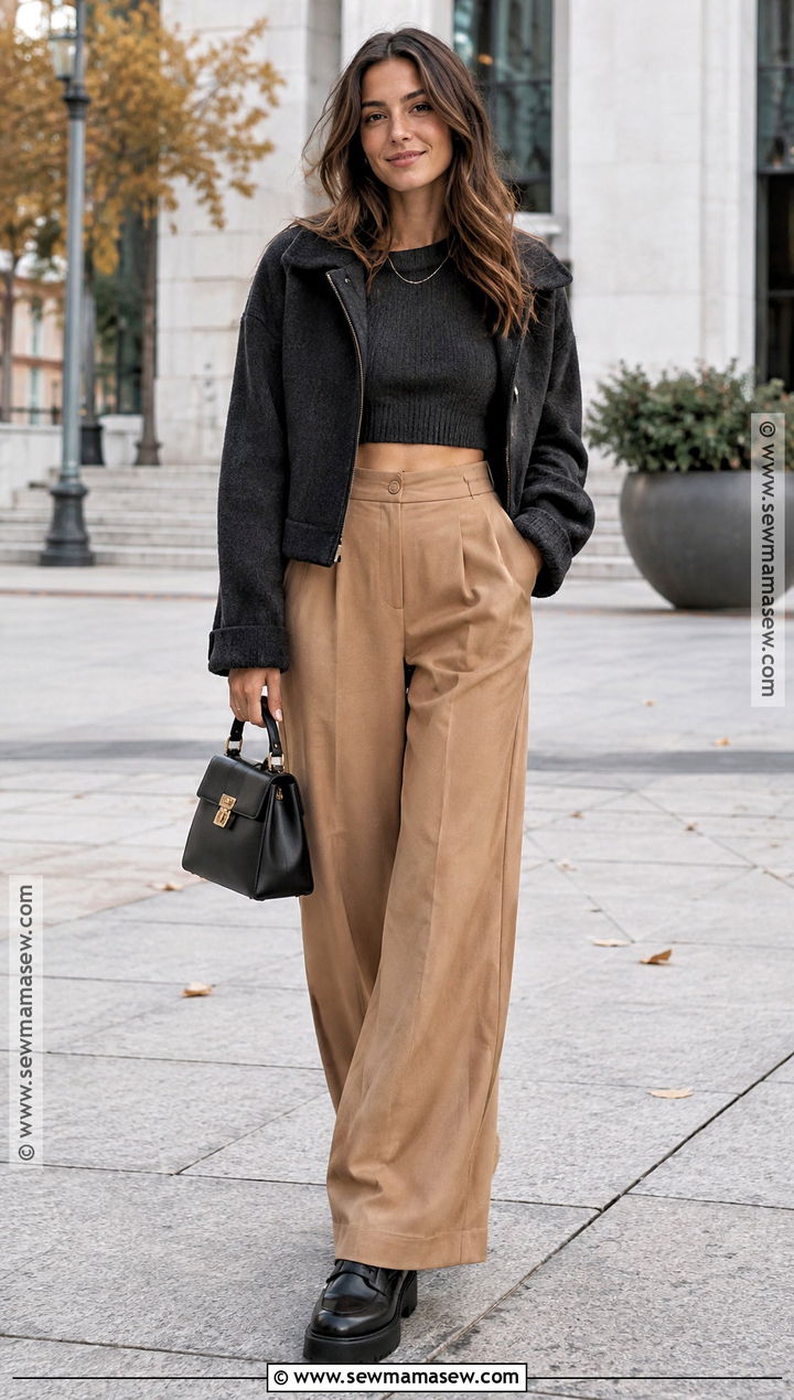 Wide Leg Trousers And Cropped Sweater Fall Birthday Outfit - 20 Casual Birthday Outfit Fall Ideas
